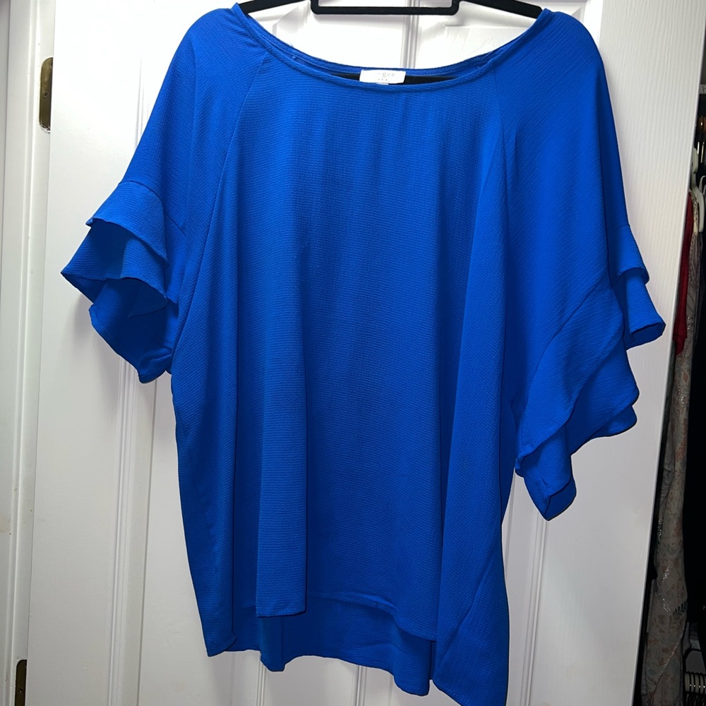 Blue Flounce Sleeve Blouse